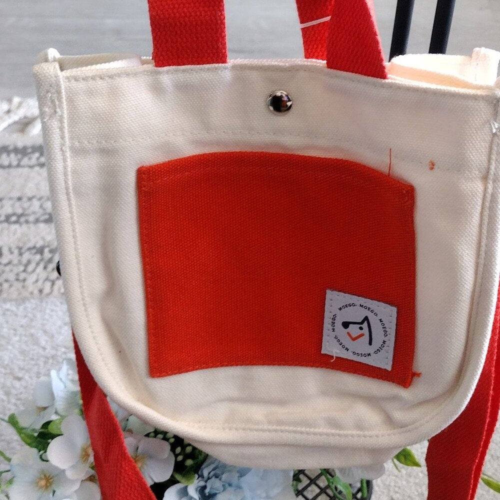 MOEGO Mini Canvas Tote / Lunch Tote – Cream & Red | New Without Tags - Picture 1 of 4